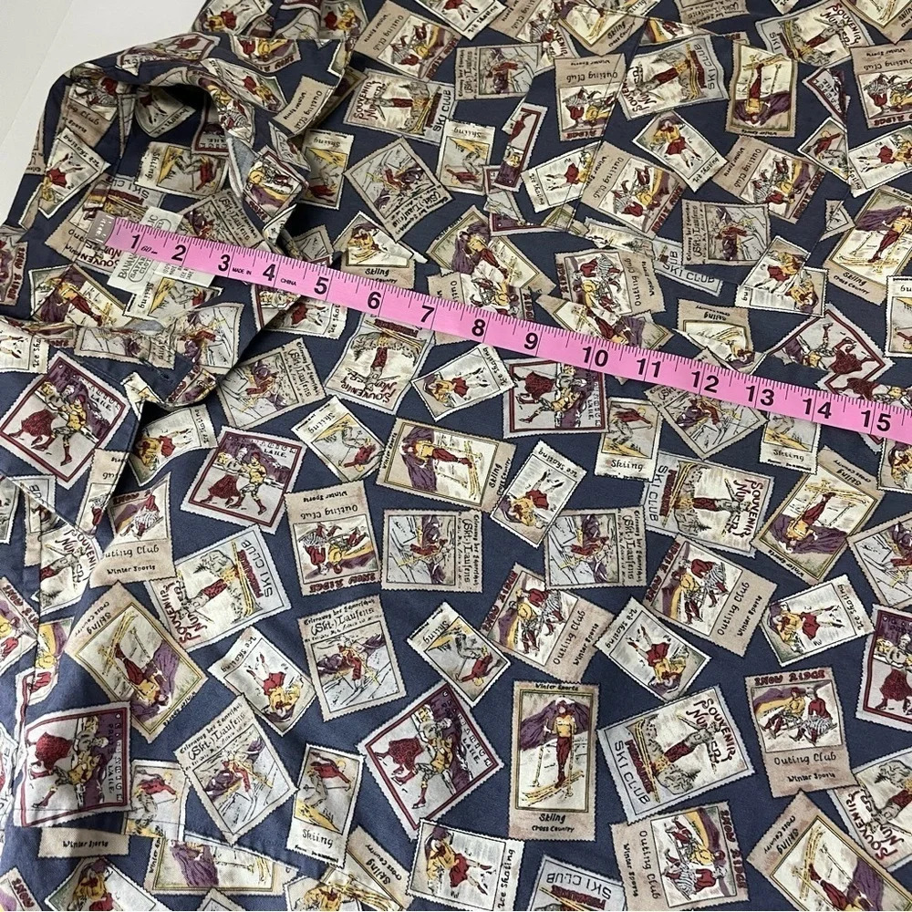 Banana Republic Safari Travel Shirt Mens Medium Ski Club Stamp AOP Button Down - Picture 8 of 10